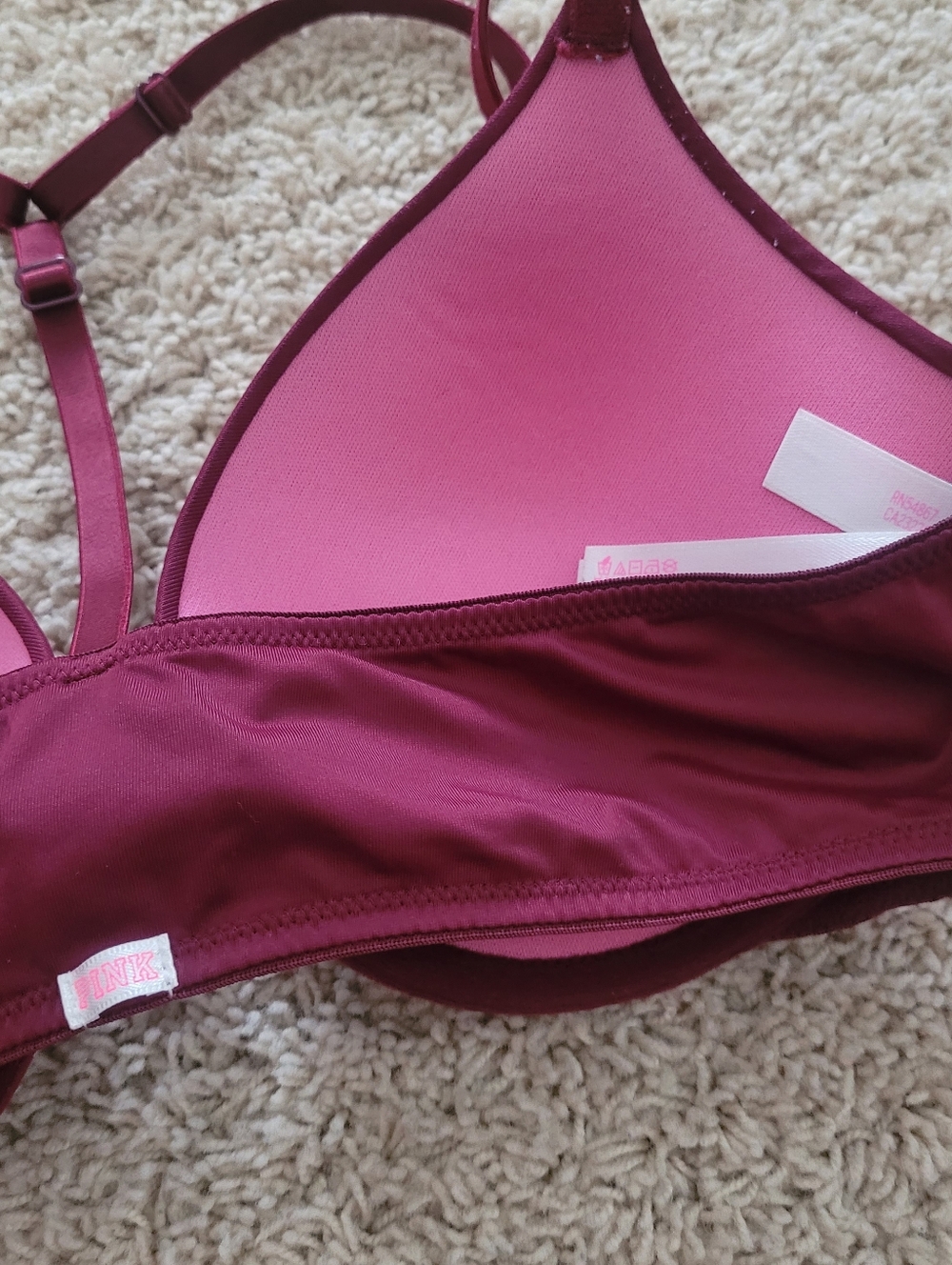 Victorias Secret PINK Wear Everywear Push Up  Bras Camo Cranberry 36B Racerback - Picture 4 of 15